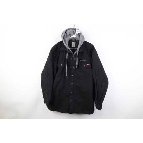 Vtg Dickies Mens XL Faded Quilted Hooded Canvas Button Shirt Jacket Jac Shirt